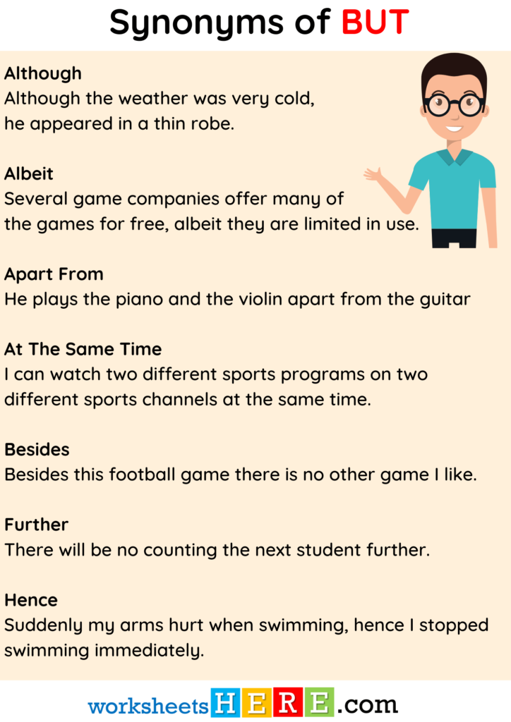 Synonyms of BUT Words List and Example Sentences PDF Worksheet For ...
