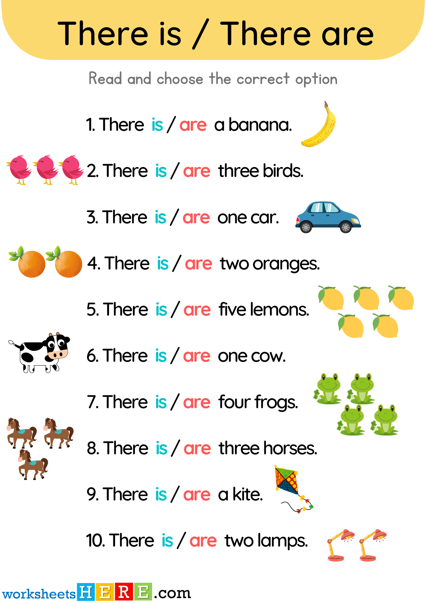 There is and There are Exercises Answers With Pictures PDF Worksheet For Kindergarten