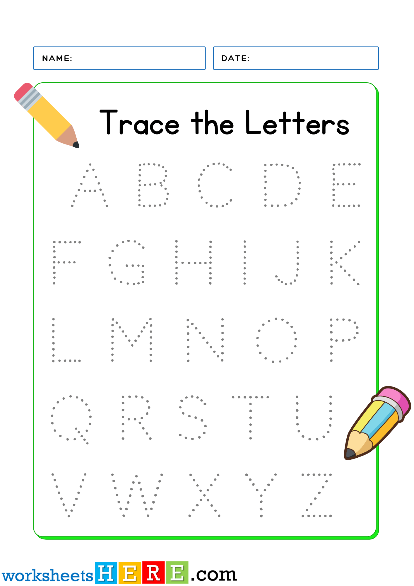 Trace the Letters From A to Z Printable PDF Worksheet For Kindergarten and Kids