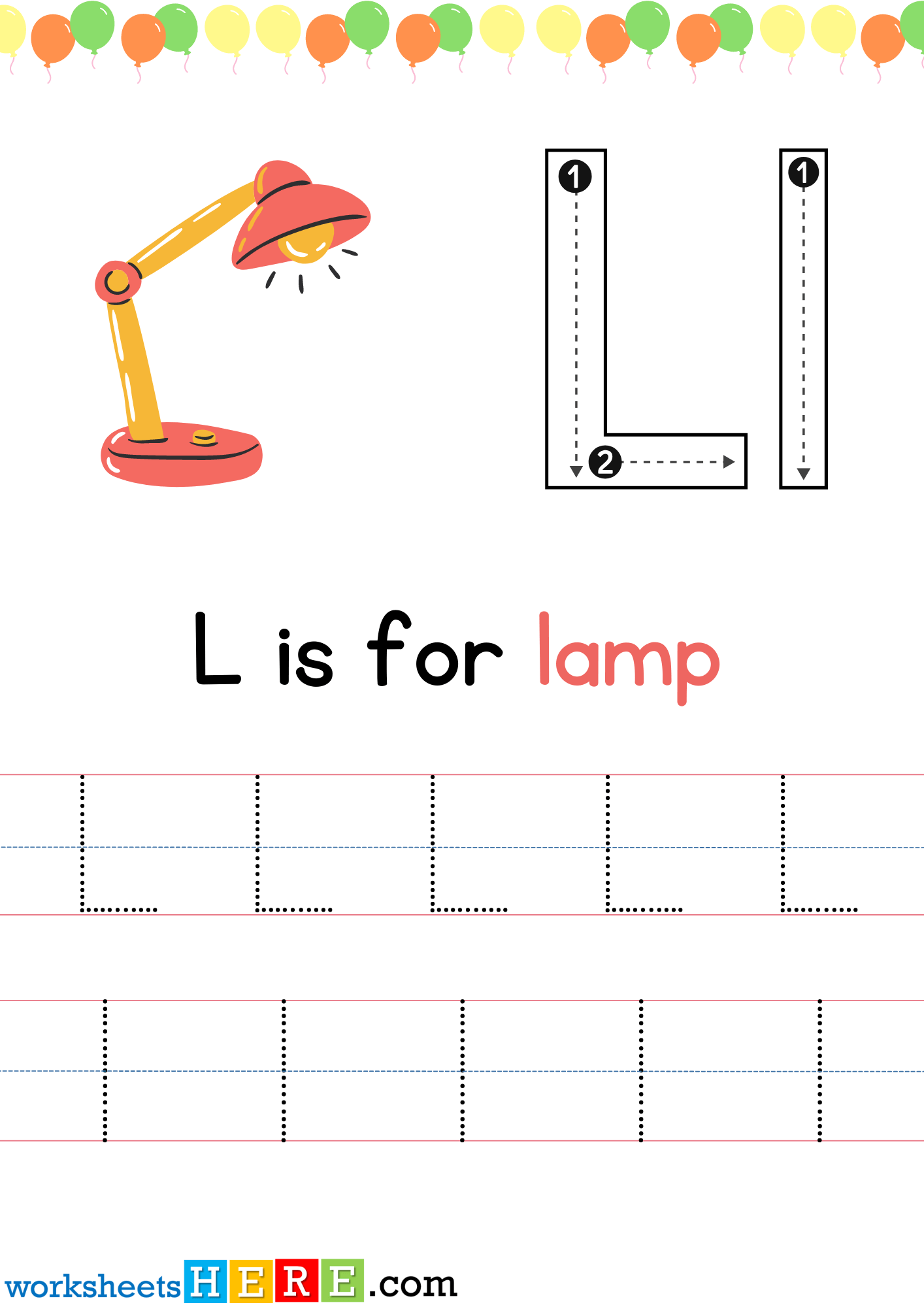 Tracing Letter L Uppercase and Lowercase PDF Worksheet For Kindergarten
