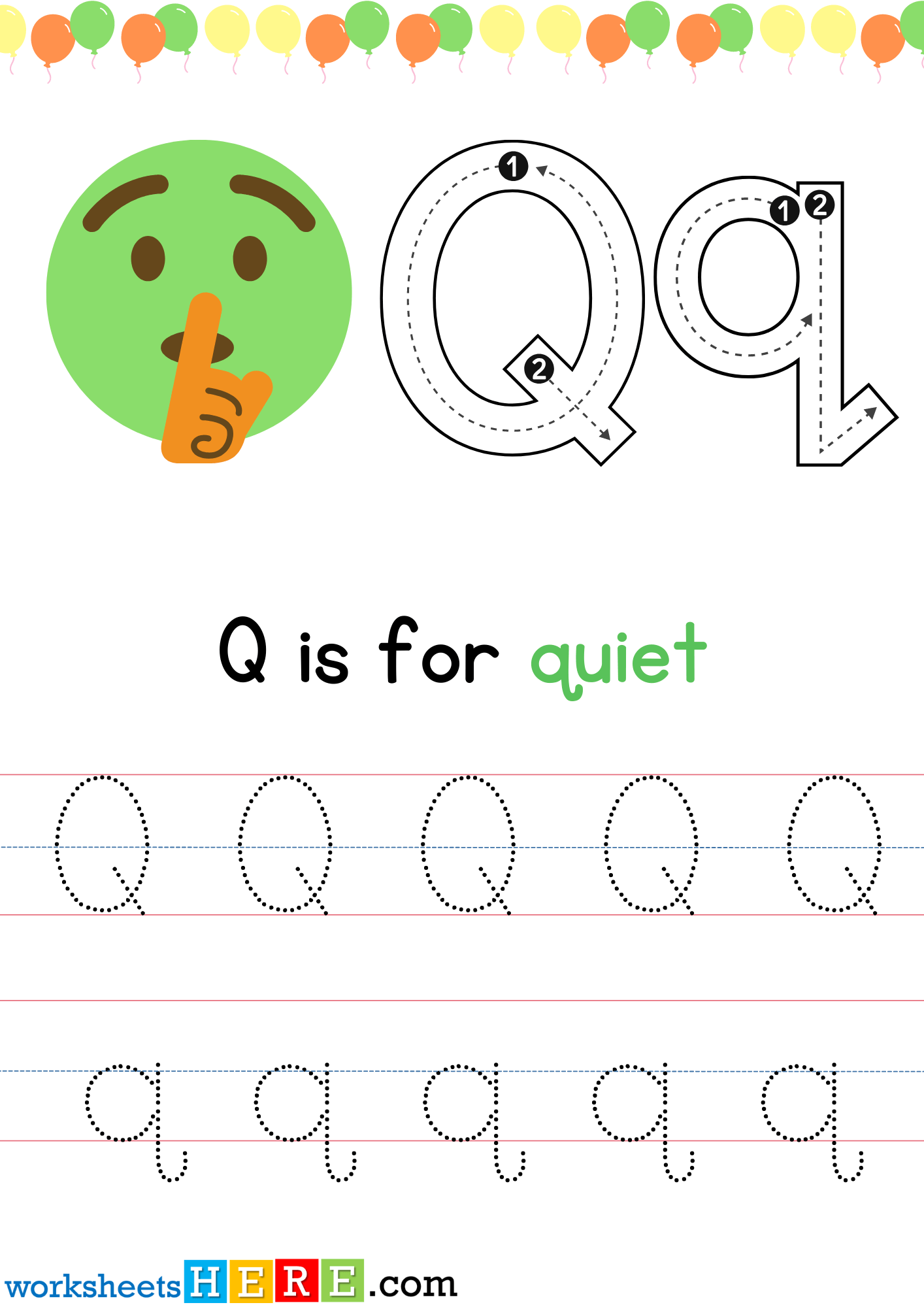 Tracing Letter Q Uppercase and Lowercase PDF Worksheet For Kindergarten
