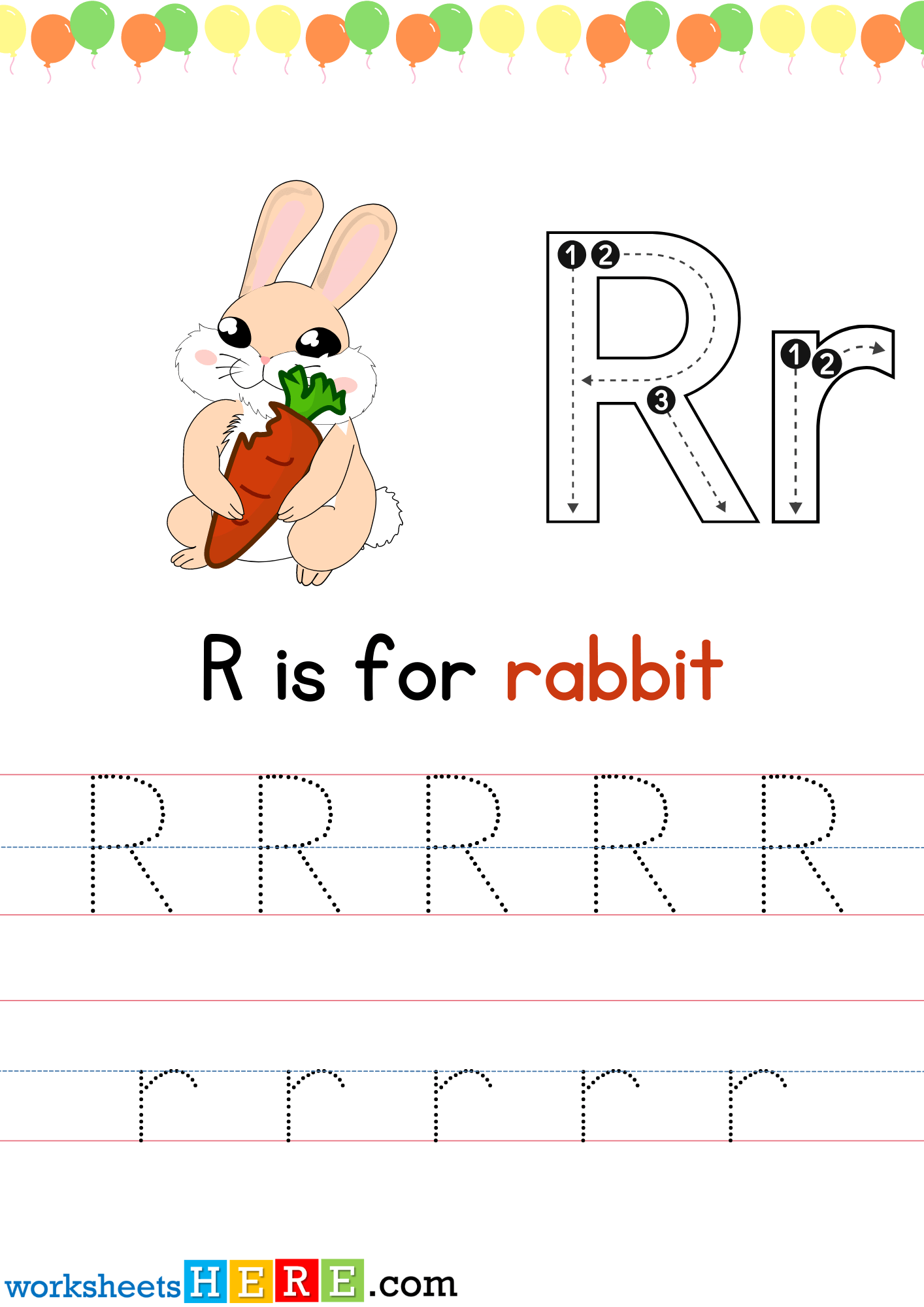 Tracing Letter R Uppercase and Lowercase PDF Worksheet For Kindergarten