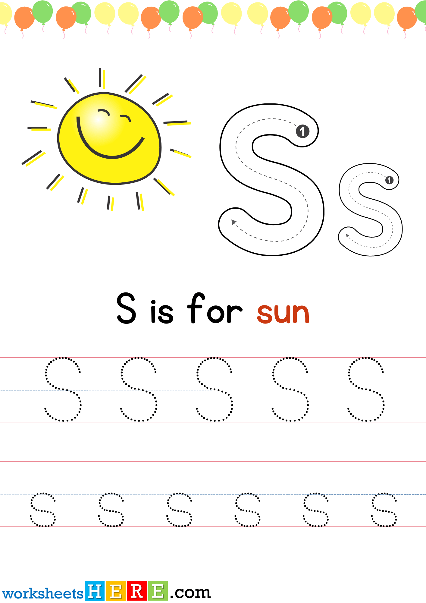 Tracing Letter S Uppercase and Lowercase PDF Worksheet For Kindergarten