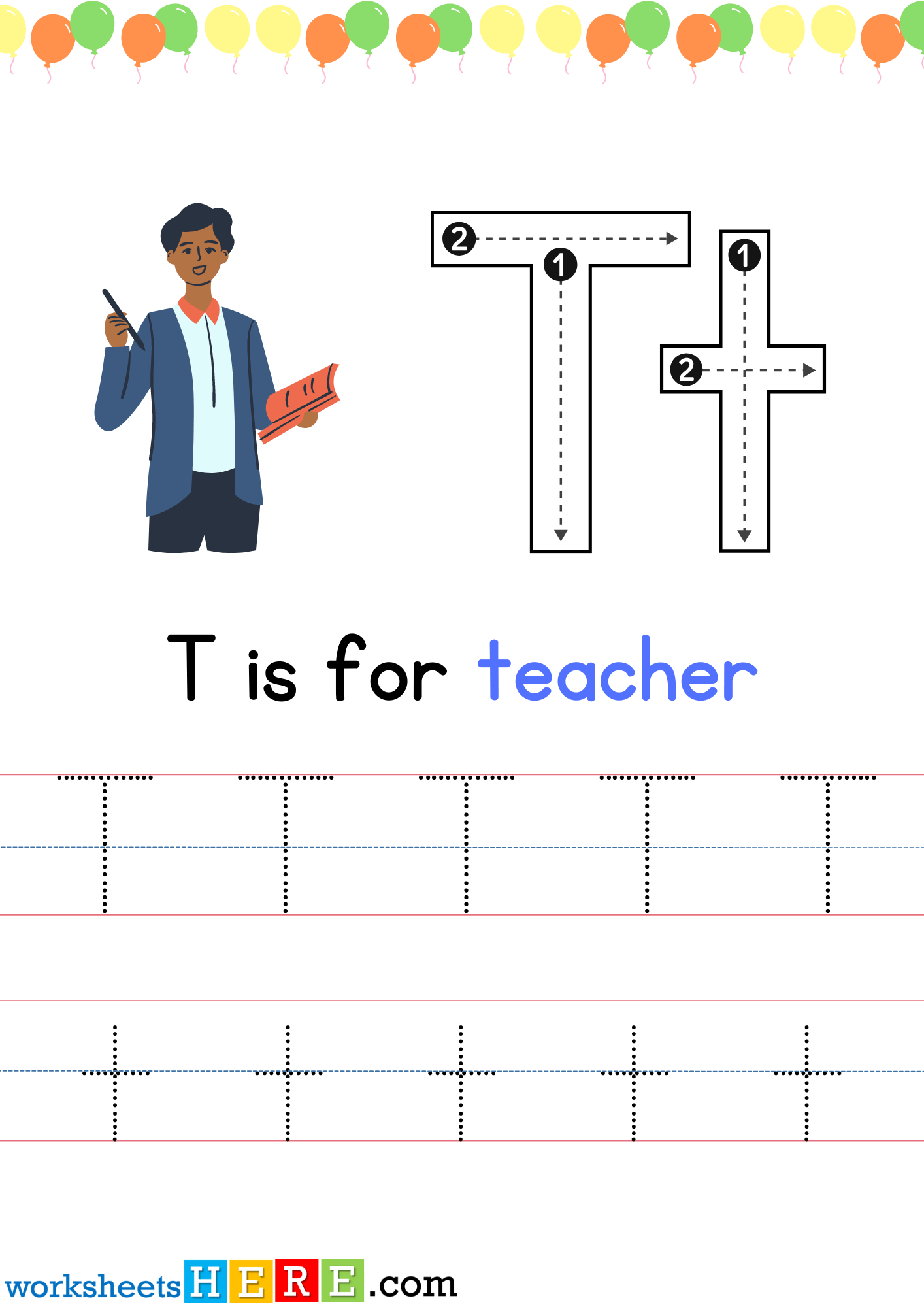 Tracing Letter T Uppercase and Lowercase PDF Worksheet For Kindergarten
