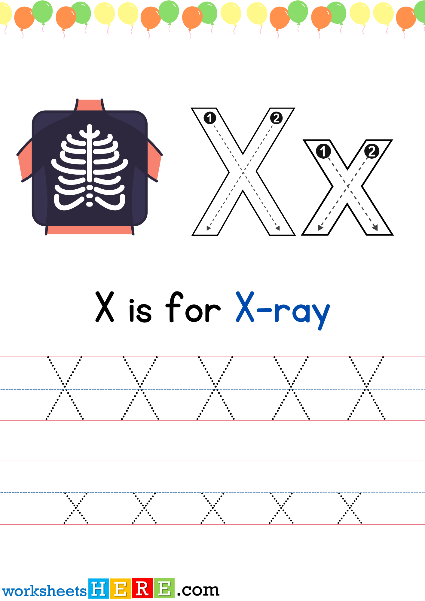 Tracing Letter X Uppercase and Lowercase PDF Worksheet For Kindergarten