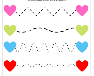 Tracing Lines Worksheet, Trace the Lines with Hearts PDF Worksheet For Kids