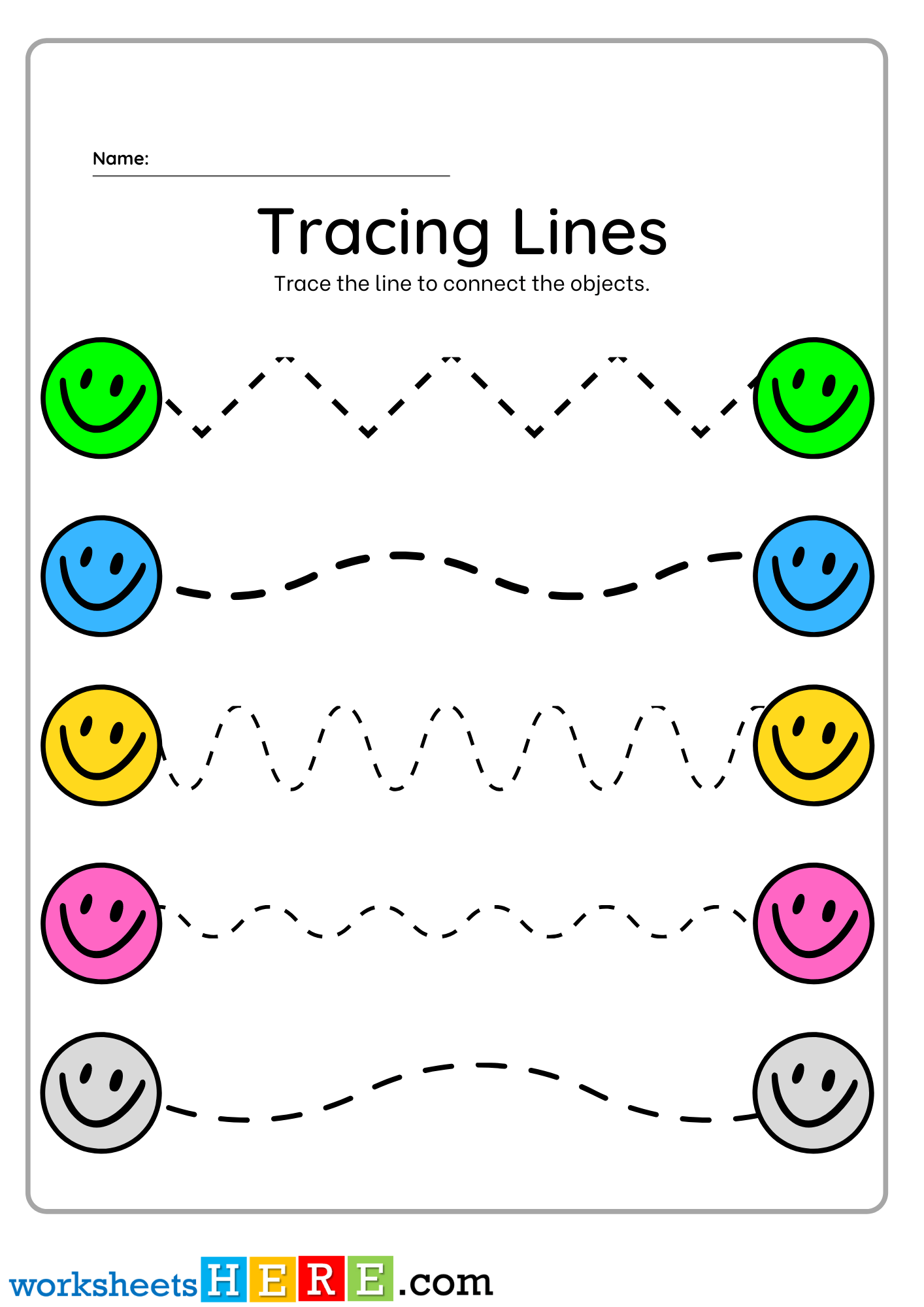 Tracing Lines Worksheet, Trace the Lines with Smiles PDF Worksheet For Kindergarten