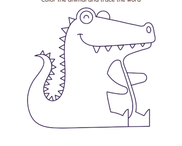 Tracing and Coloring Activity Alligator PDF Worksheet For Kindergarten