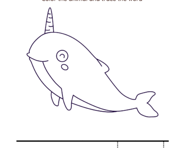Tracing and Coloring Activity Narwhal PDF Worksheet For Kindergarten
