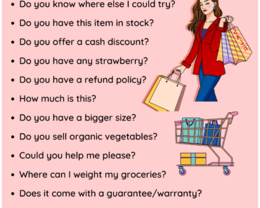 Useful Phrases in Shopping Sentences PDF Worksheet For Students