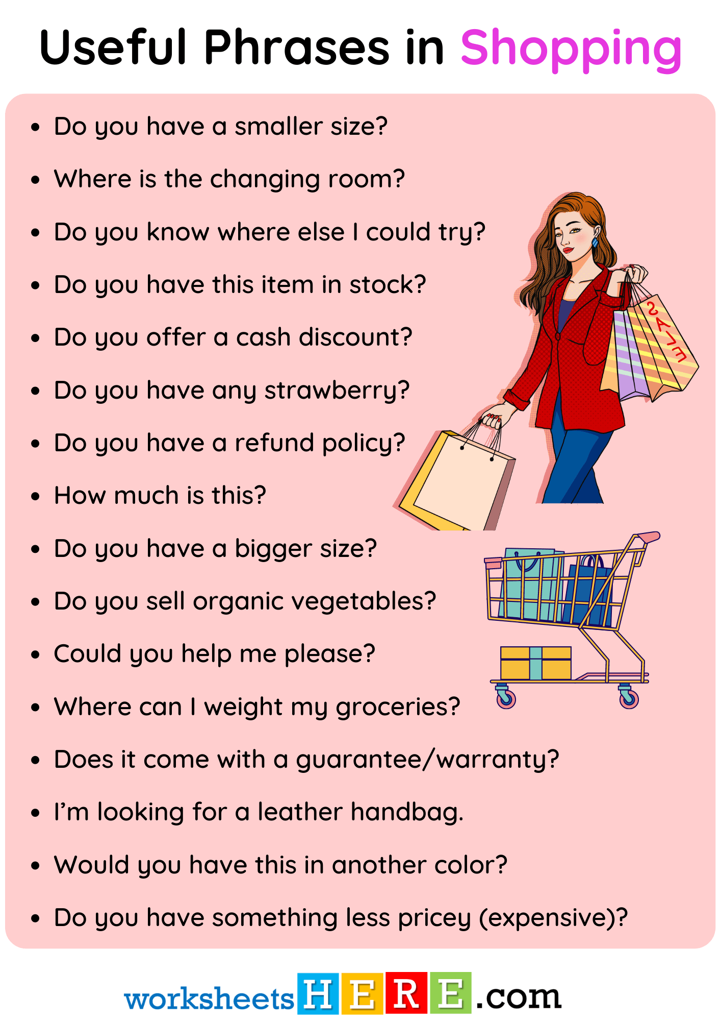 Useful Phrases in Shopping Sentences PDF Worksheet For Students