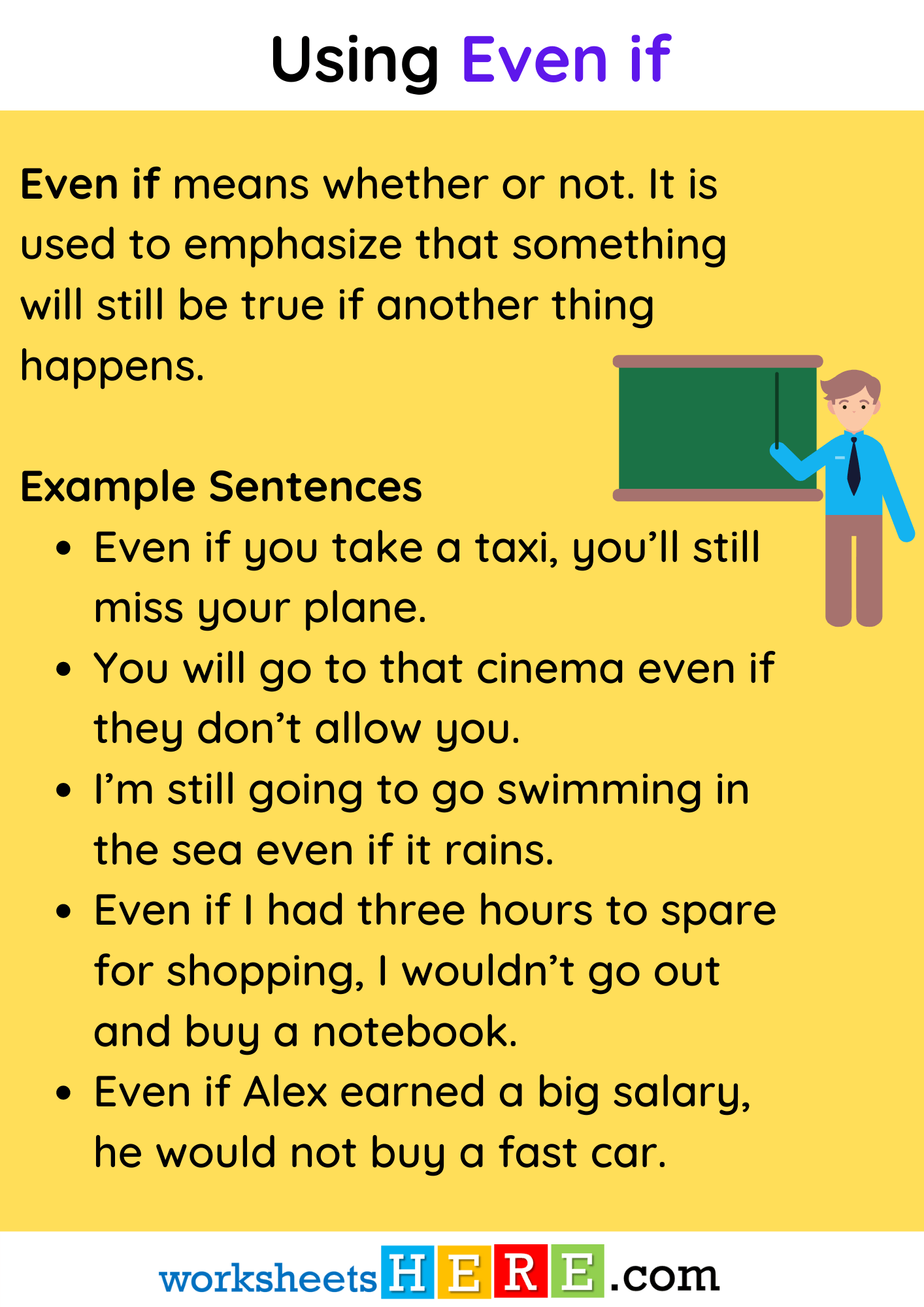 Using Even if, Definition and Example Sentences PDF Worksheet
