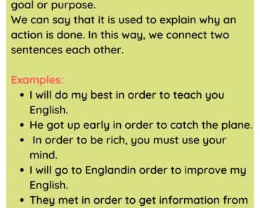 Using in order to, Definition and Example Sentences PDF For Students