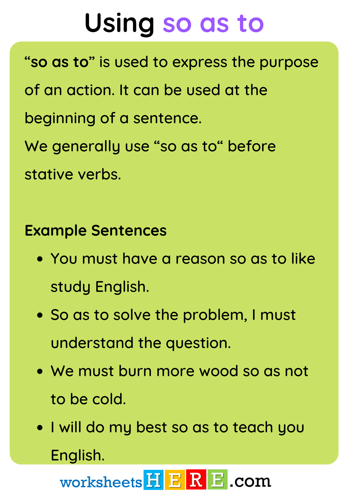 Using So As To Definition And Example Sentences PDF Worksheet For 
