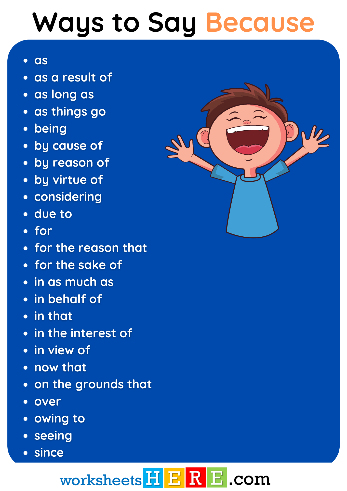 Ways to Say Because in English PDF Worksheet For Students and Kids
