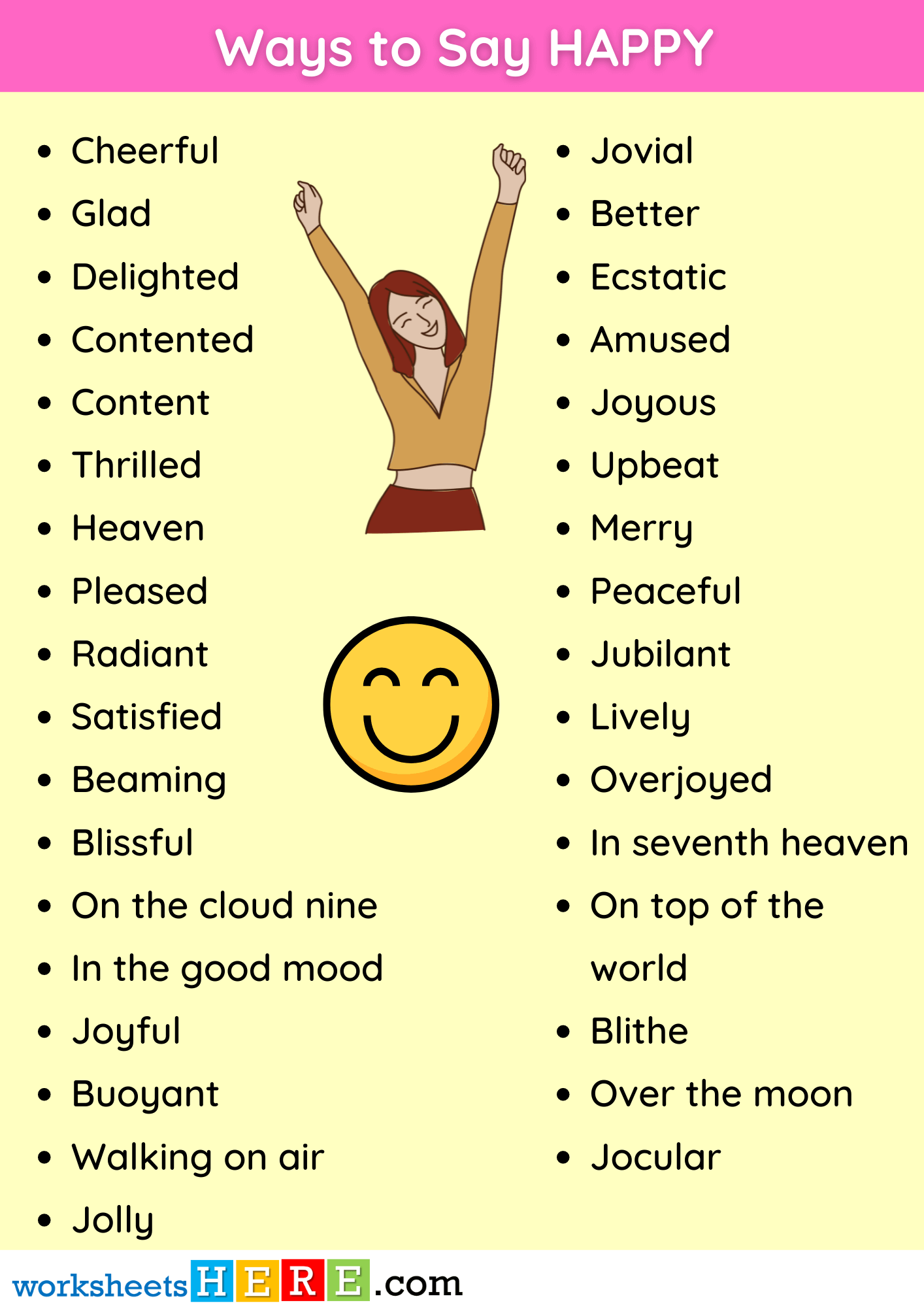 Ways to Say HAPPY in English PDF Printable Worksheet