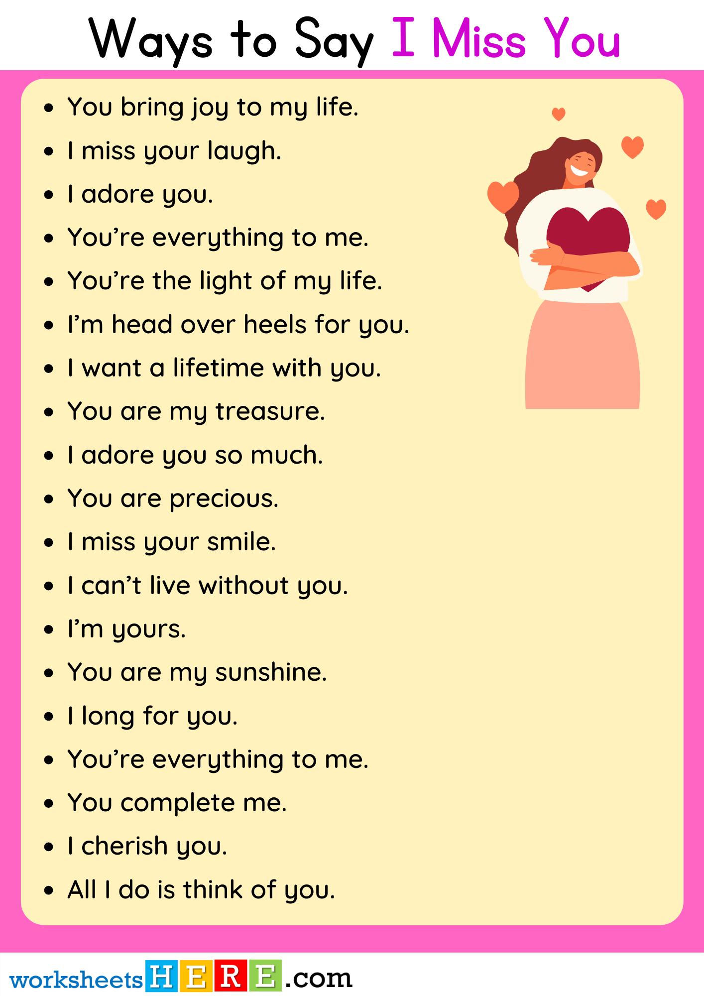 Ways to Say I Miss You in Speaking PDF Worksheet For Students