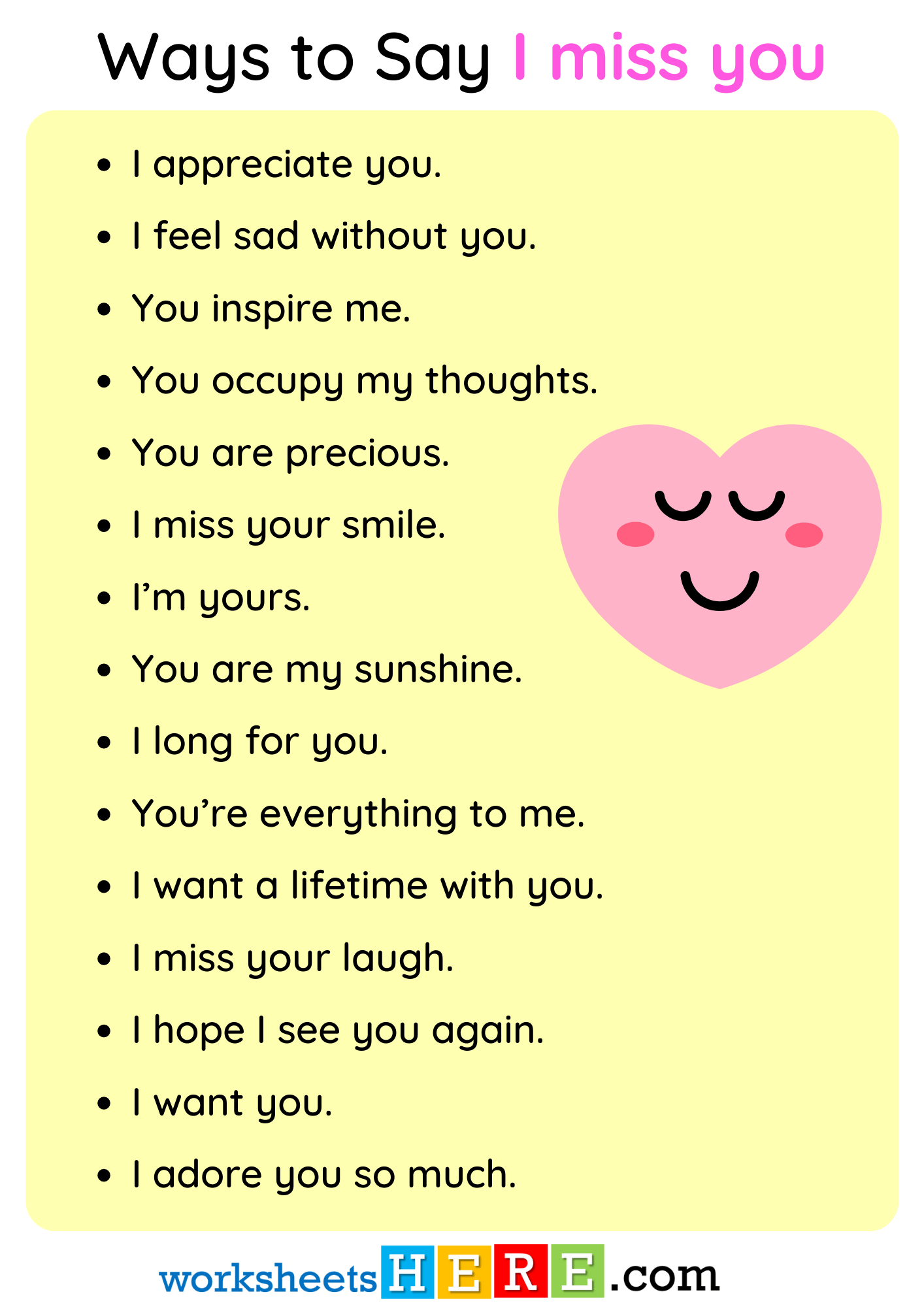 Ways to Say I miss you in Speaking PDF Worksheet For Students