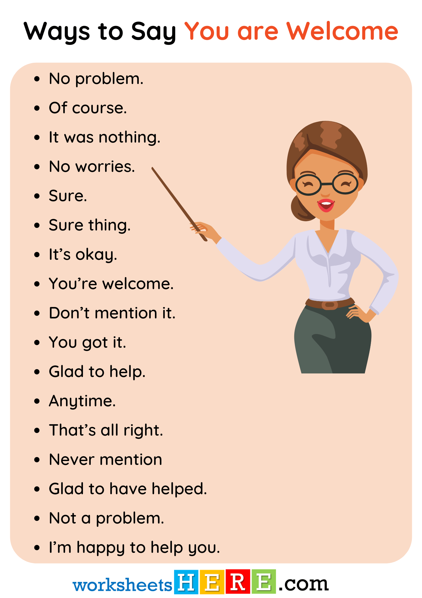 Ways to Say You are Welcome in Speaking PDF Worksheet For Students