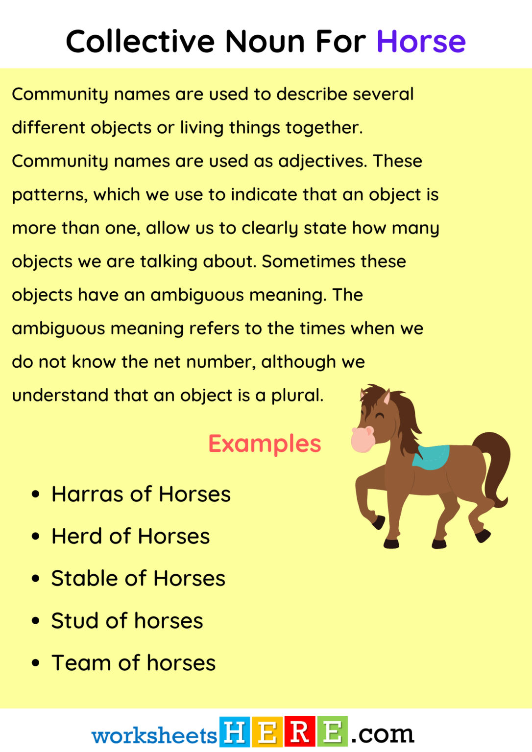 Collective Noun For Horse Definition and Examples PDF Worksheet For