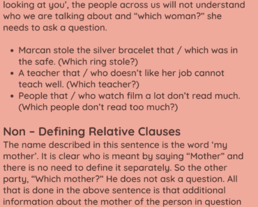 Defining and Non-Defining Relative Clauses Definition, Example Sentences PDF Worksheet