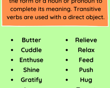 Example of Transitive Verb and Definition PDF Worksheet For Students