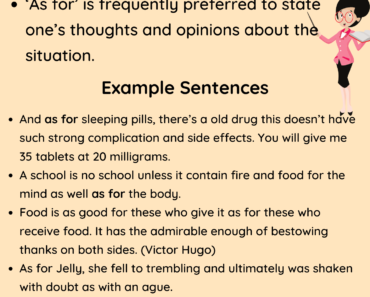 Using As for, Definition and Example Sentences PDF Worksheet For Kids